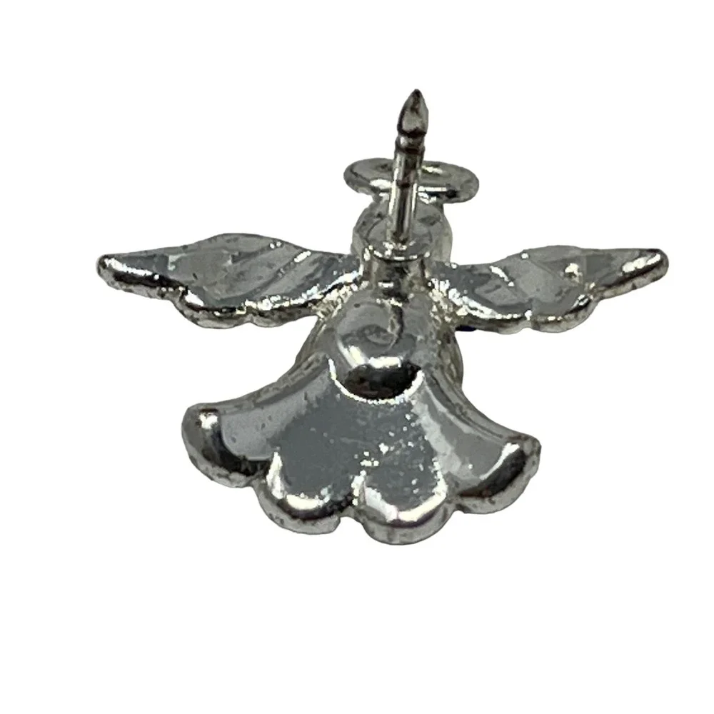 Vintage Angel Brooch‎ Silver Tone with Red White Blue Crystal Pin